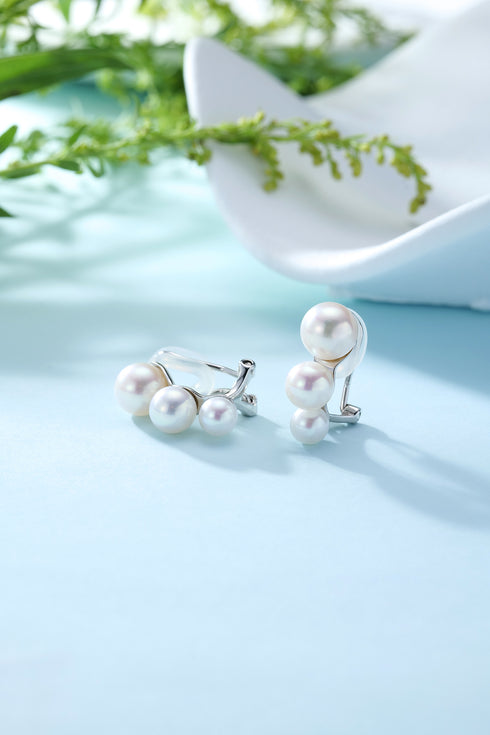 Three Pearls Clip Stud Earrings